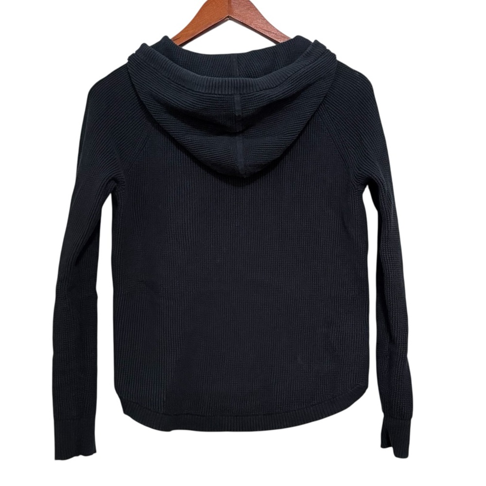 Ralph Lauren Black Waffle-Knit Hooded Long Sleeve Women’s Pullover Shirt Sz S - Picture 2 of 9